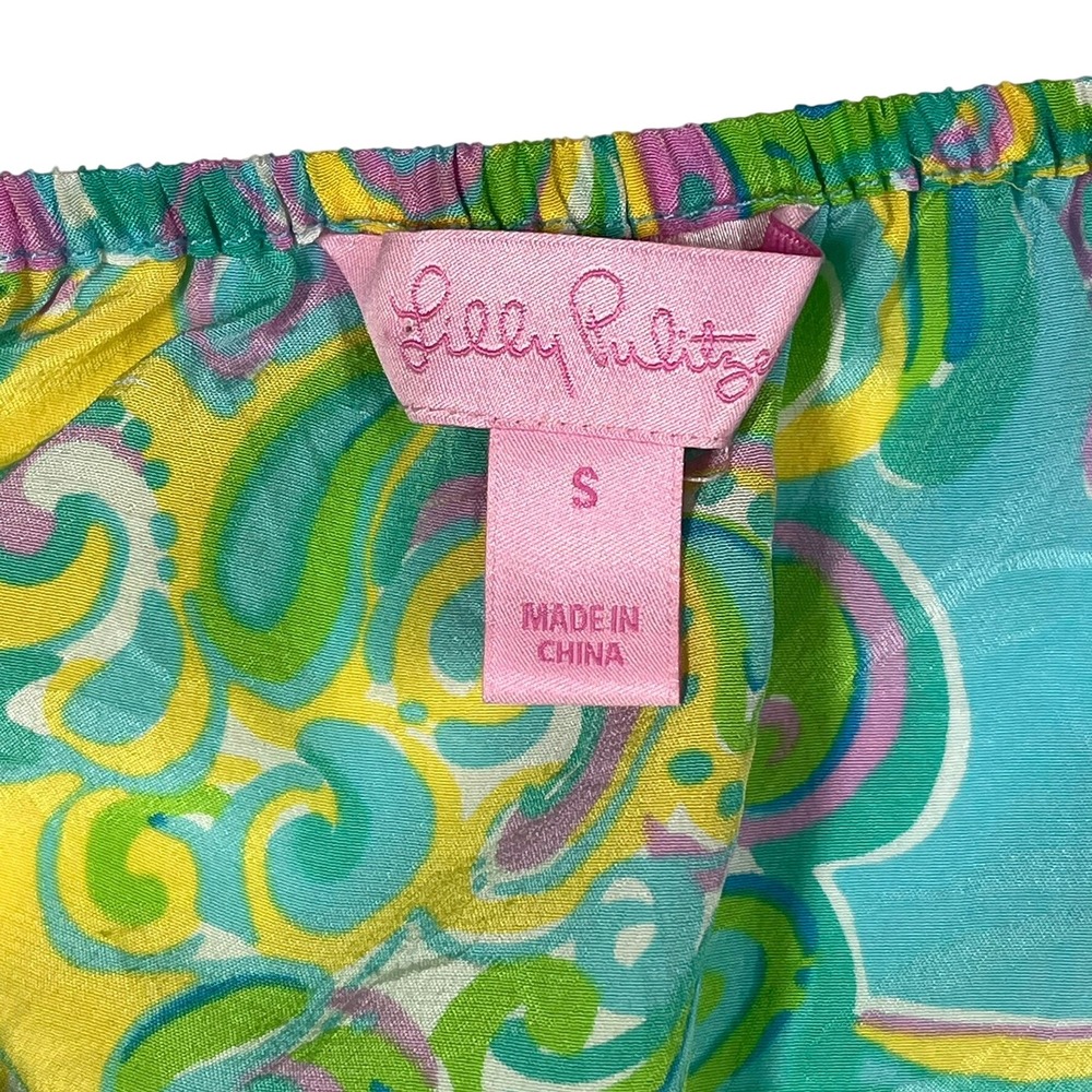 Lilly Pulitzer Silk Blouse Womens S Turquoise Multi Paisley Top Preppy Boho - Picture 2 of 11